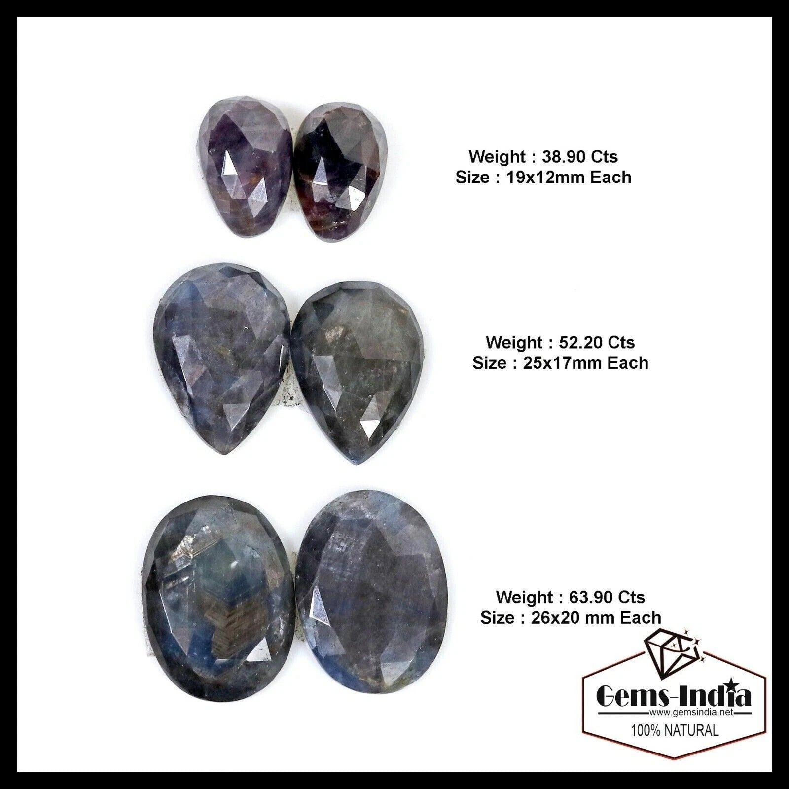 Natural Untreated Brown Sapphire Pear Checker Cut 155.00 Ct Loose Gems 3 Pair