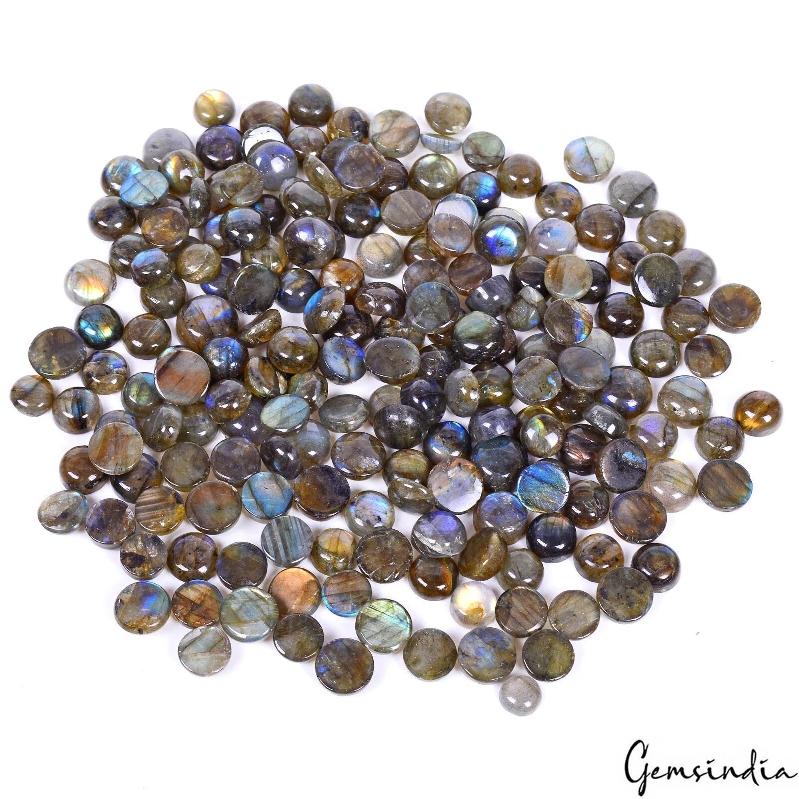 800 Ct/191 Pcs Natural Untreated Multi Shine Labradorite Round Cab Loose Gem Lot