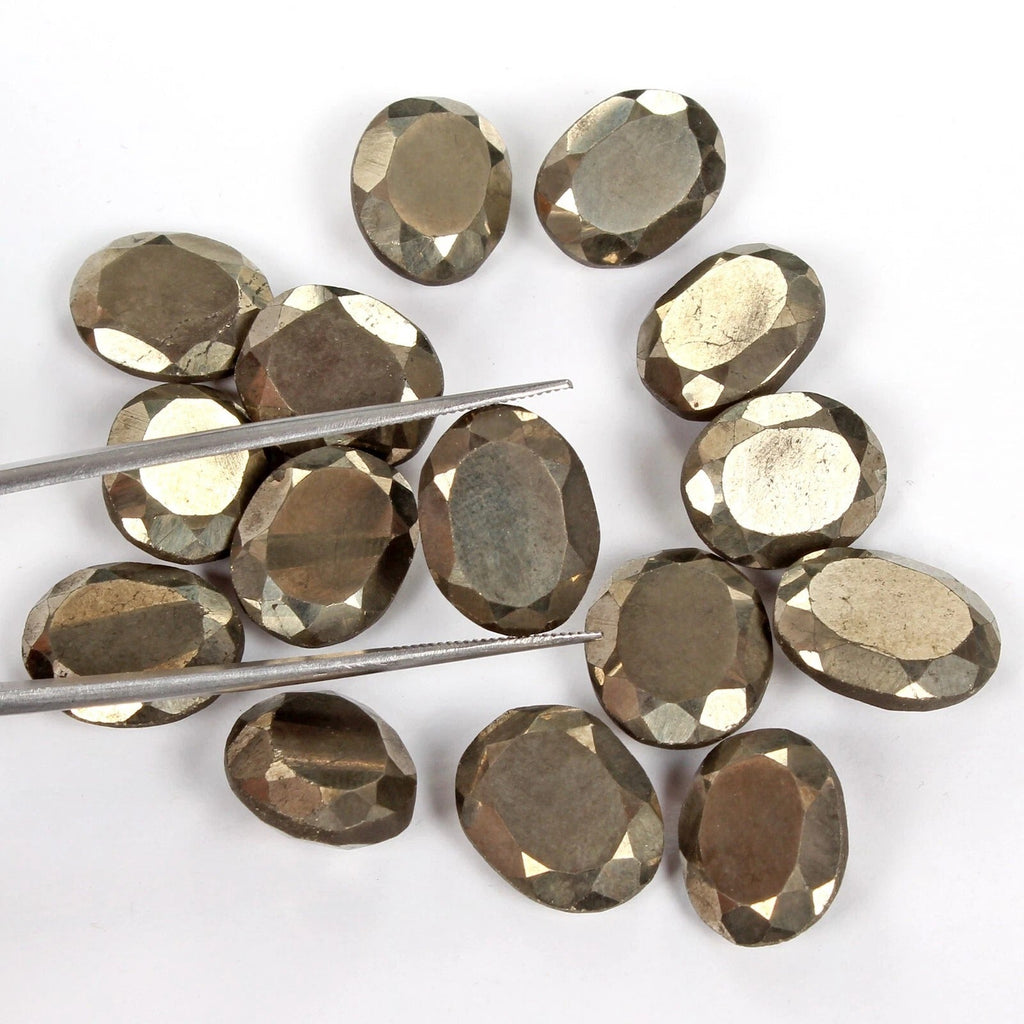 15x12mm Natural Gold Pyrite Untreated Oval Cut Loose Ring Size Gemstones~ 15 Pcs