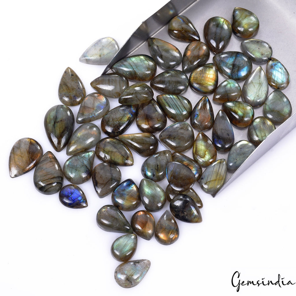 590 CtS/51 Pcs Natural Untreated Color Play Multi Shine Labradorite Mix Cab Gems