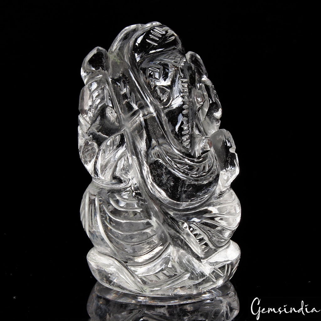 400Ct Natural Untreated White Quartz Hand Carved Ganesha Sculpture Stone Artwork