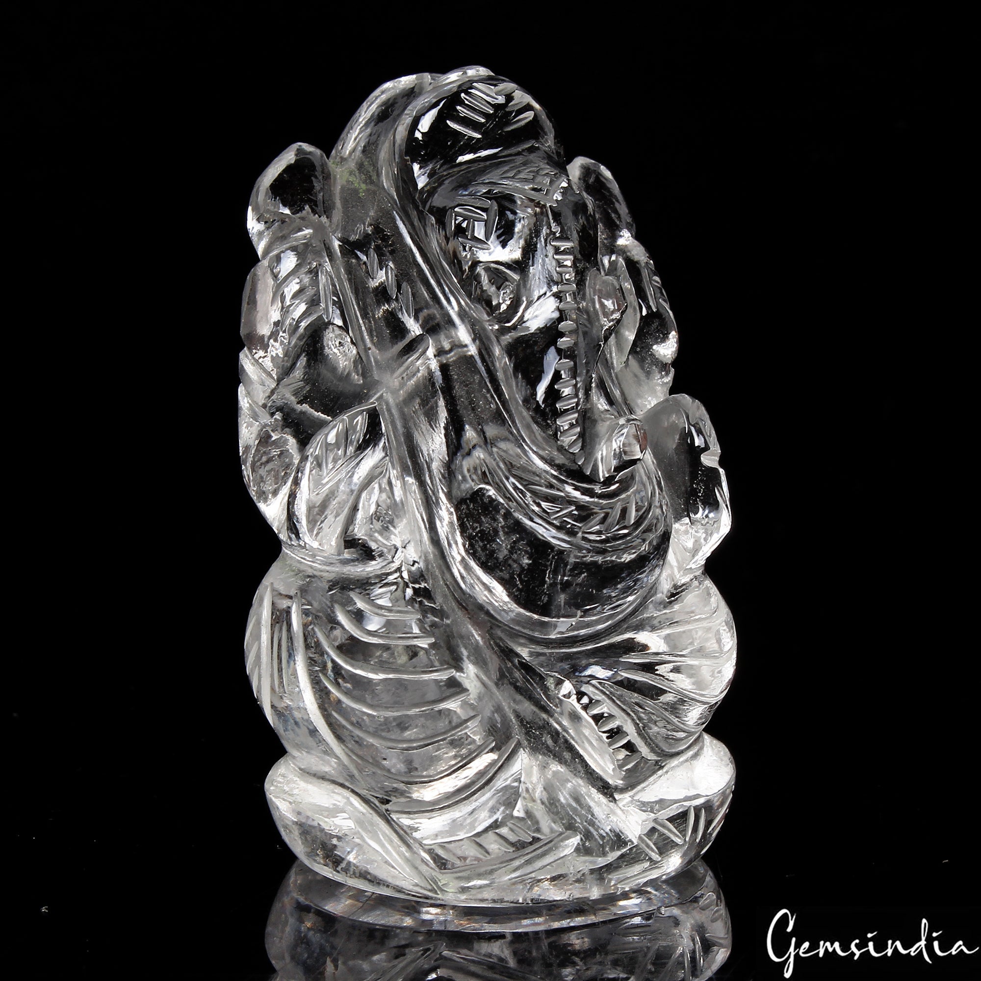 400Ct Natural Untreated White Quartz Hand Carved Ganesha Sculpture Stone Artwork