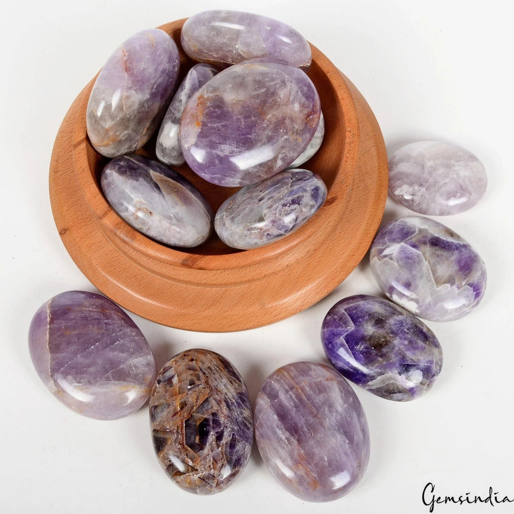 13 Pcs Natural Amethyst Purple Crystal Palm Stones Healing Soap Specimen 1 Kilo