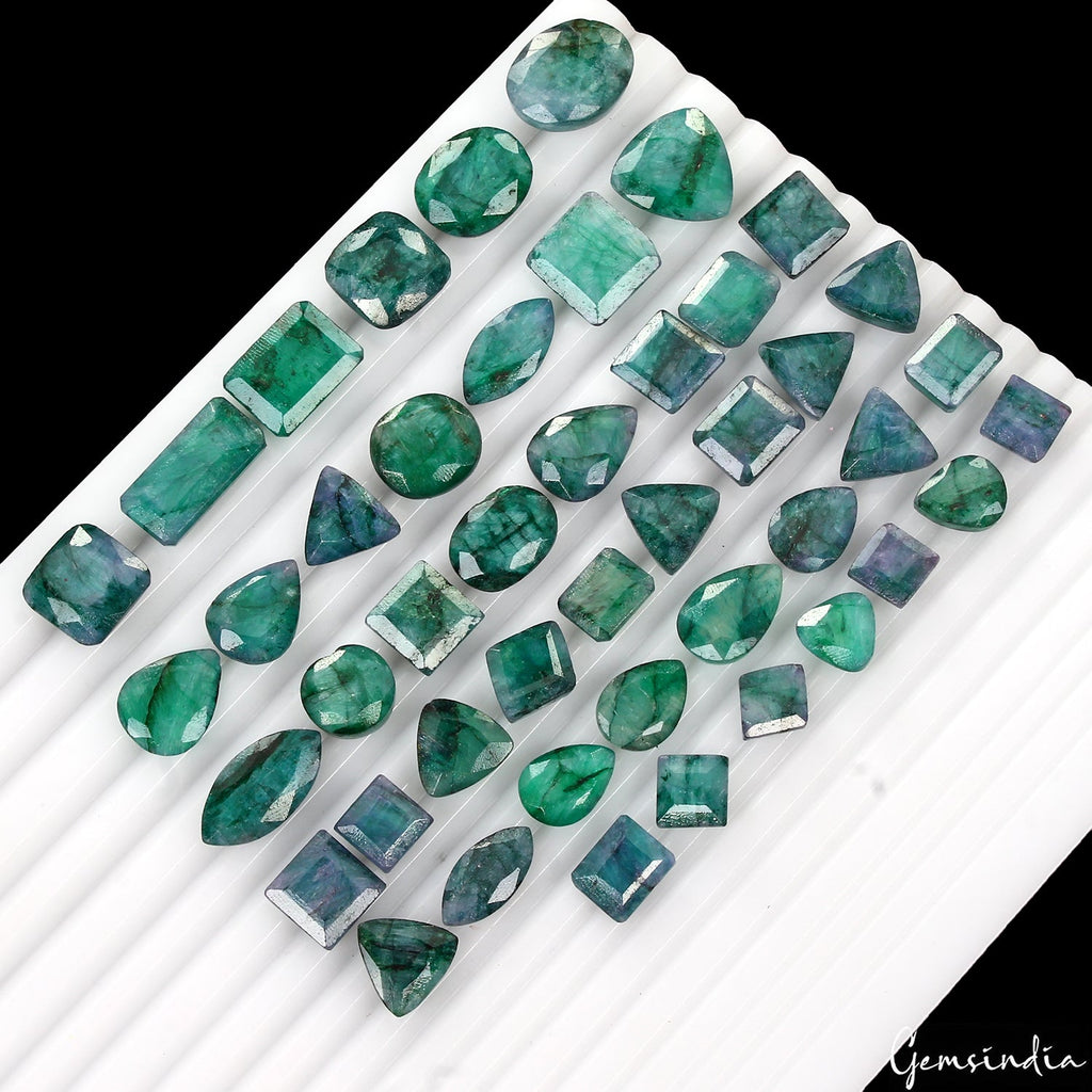 300 Ct Natural Blue Green Emerald Mix Cut Faceted Loose Gem Lot 45Pc For Jewelry
