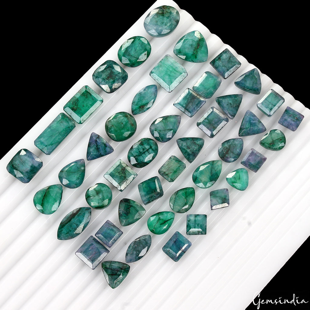 Emerald Lot, Loose Gemstone, Color Enhanced, Blue — 45 Pieces, 9mm to 20mm, 300 Ct
