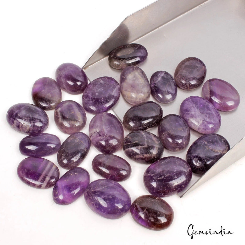 440 Ct Natural Untreated Purple Amethyst Oval Cabochon Loose Gemstone Lot 24 Pcs
