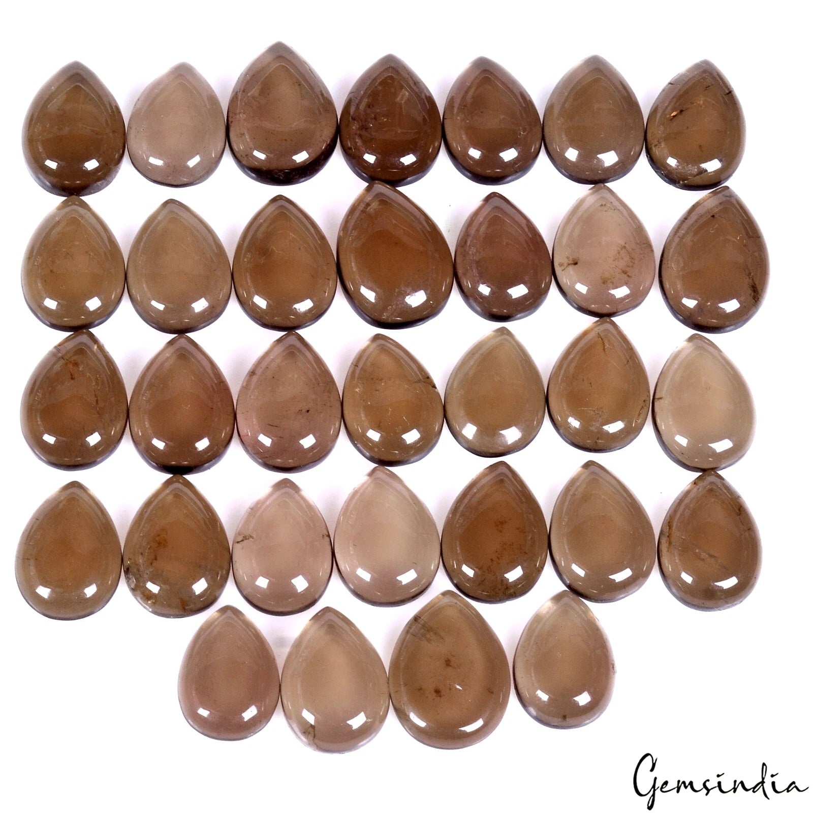 32 Pcs Natural Smoky Quartz 244 Ct Pear Cabochon Loose Wholesale Gemstones Lot