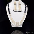 675 Ct Natural Onyx Pearl Gemstone Beaded Handmade Necklace with Earrings ~25"