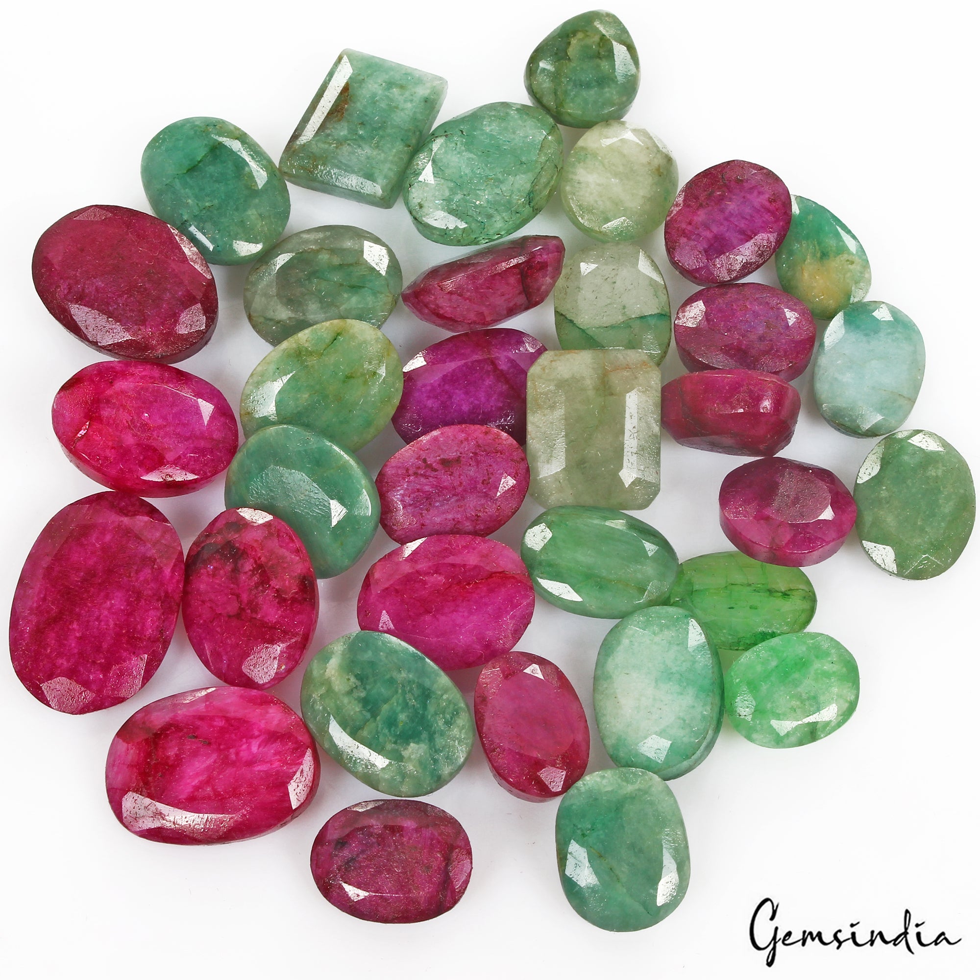 280 Ct/34 Pcs Natural Red Beryl/Green Emerald Mix Cut Loose Gems Lot For Jewelry