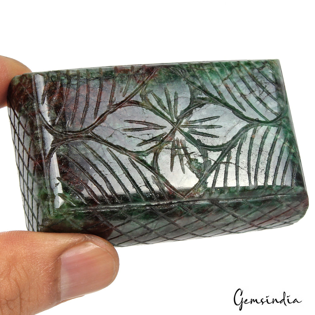 900 Ct Natural Green Zambian Emerald Rectangular Carving Earth Mined Loose Gems