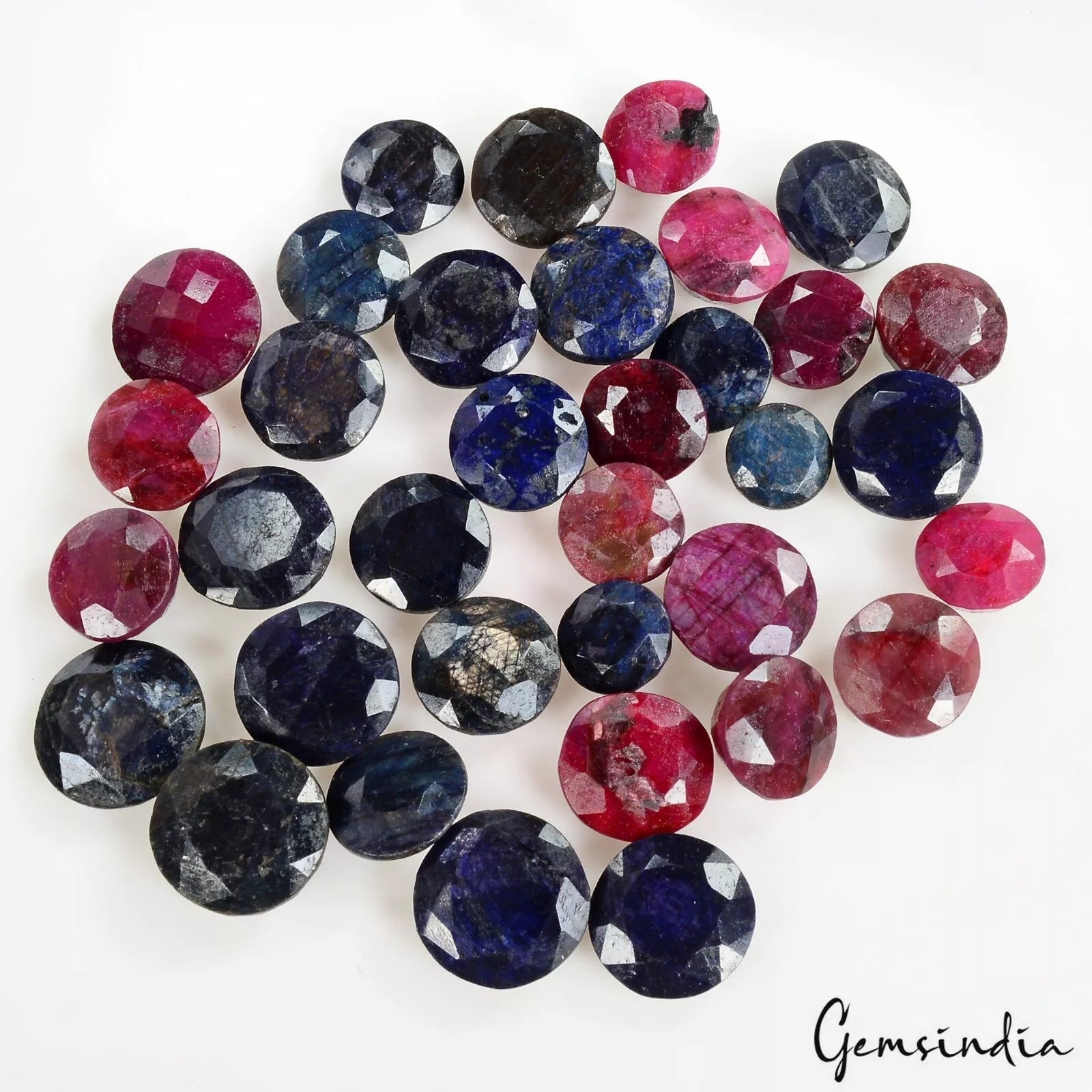 400 Ct/35 Pc Natural Ruby Sapphire Round Cut Loose Faceted 10-15mm Gemstones Lot