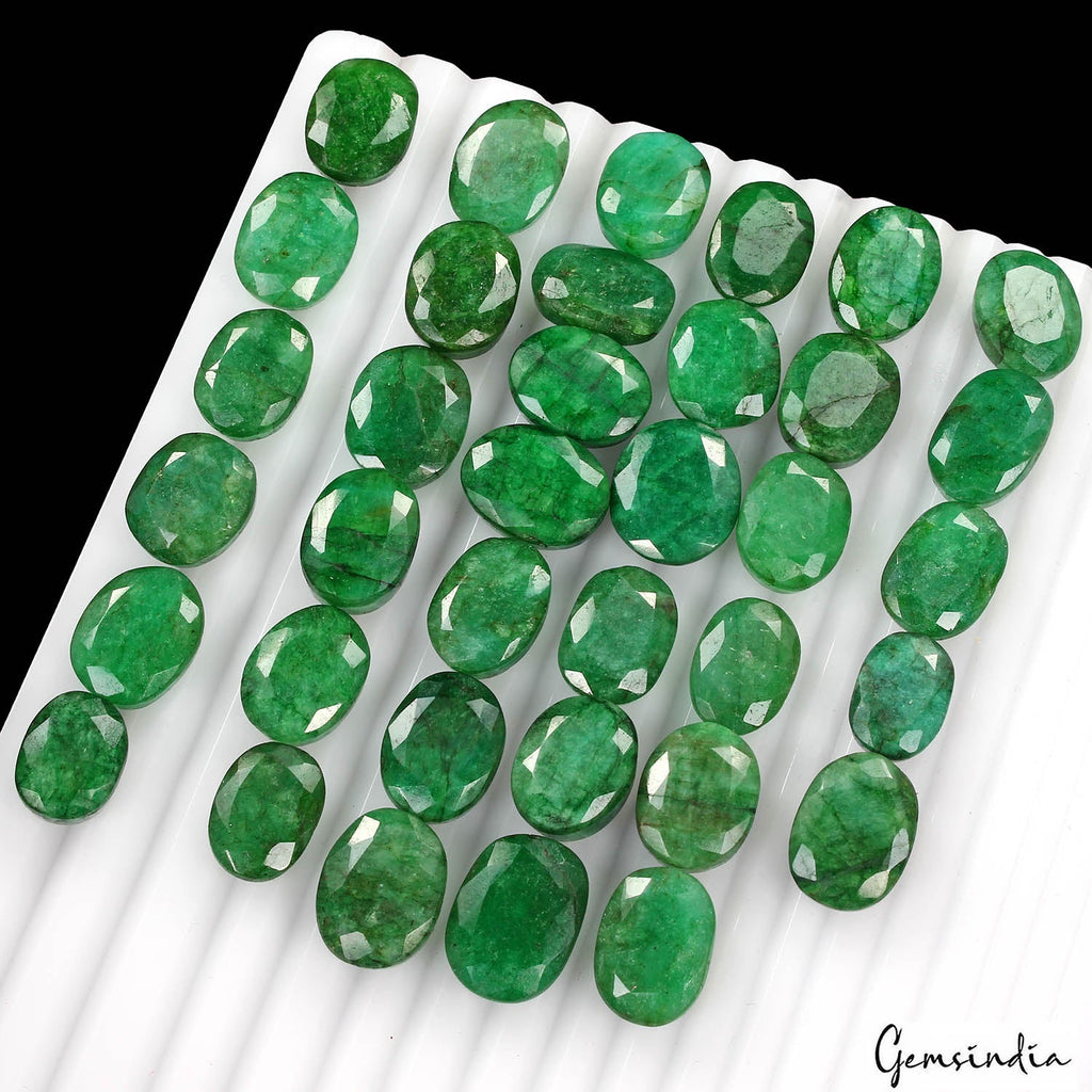450 Ct Natural Green Brazilian Emerald Oval Cut Faceted Loose Gemstone Lot 36 Pc
