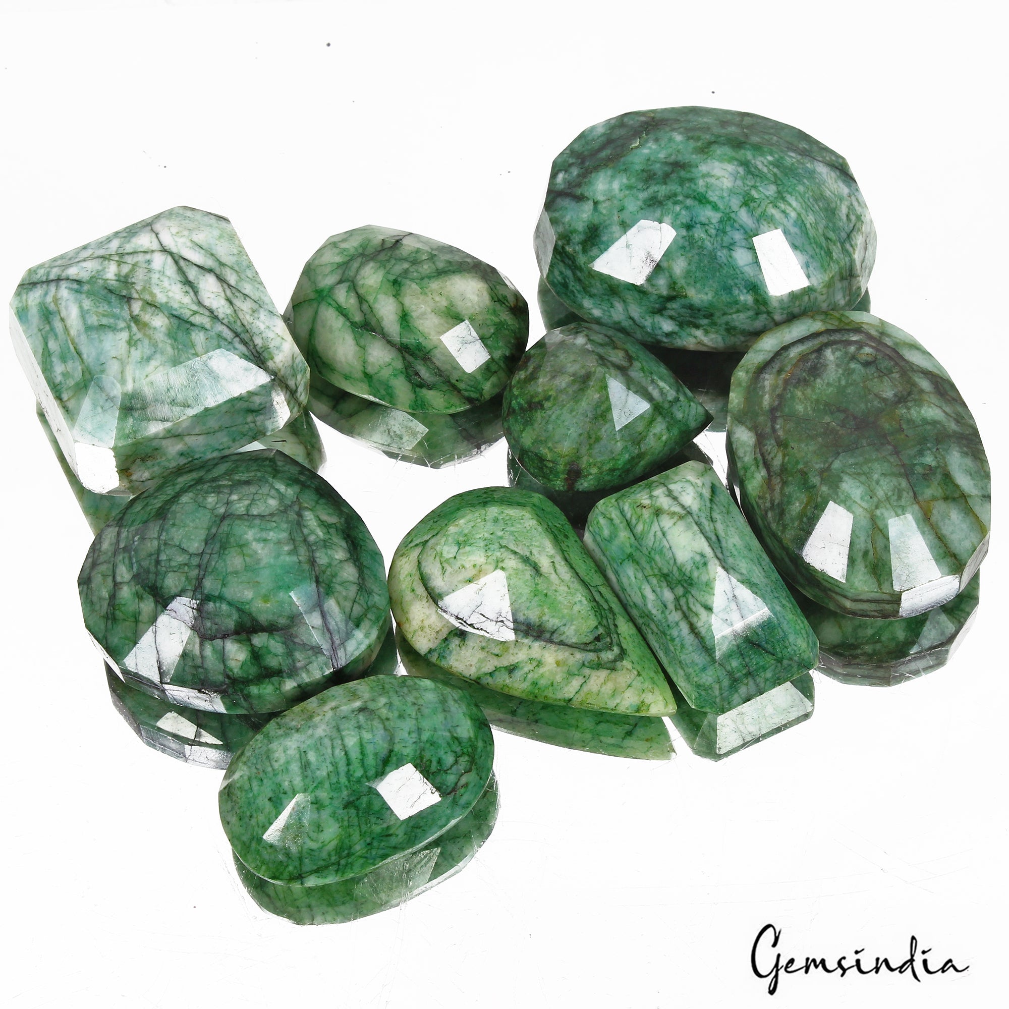 1400 Cts/9 Pcs Natural Green Emerald Mix Cut Loose Wholesale 29mm-48mm Gems Lot