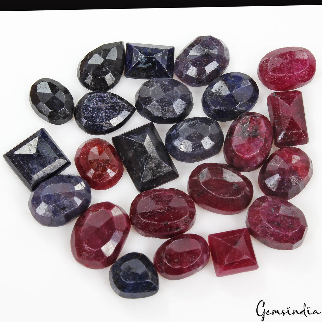 23 Pcs Natural Ruby & Sapphire 11mm-17mm Mix Cut Certified Gemstones Lot ~300 Ct