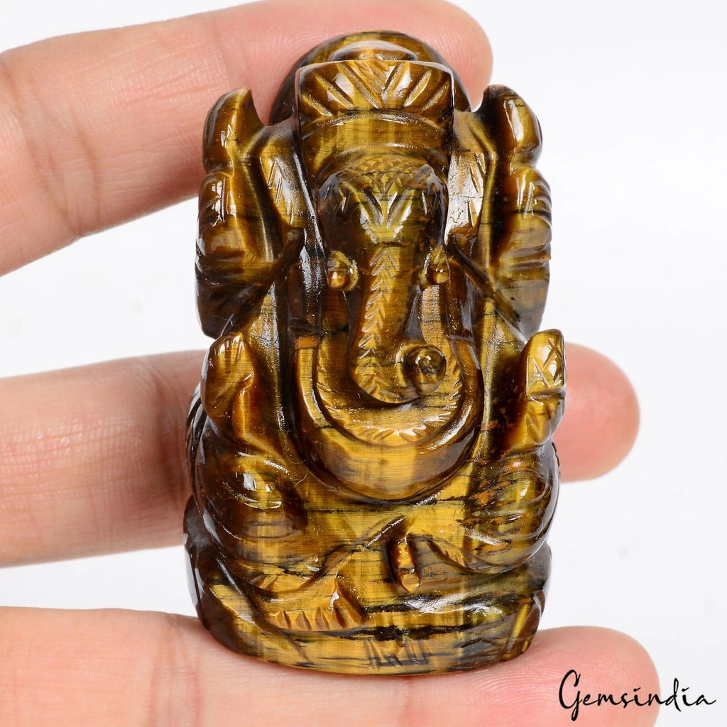 Tiger Eye Ganesha Figurine, Untreated — 61 x 37 x 37 mm, 600 Ct