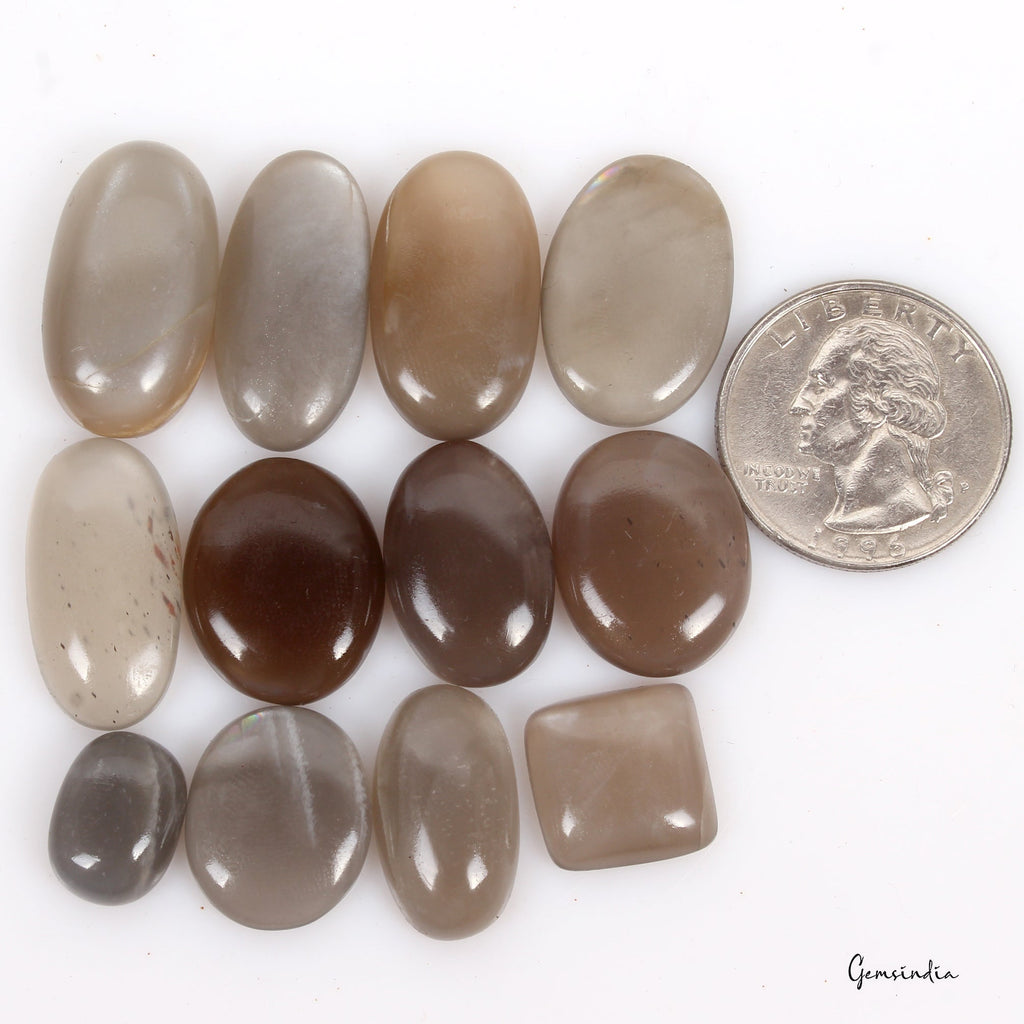 12 Pcs Natural Multi Color Silky Moonstone Mix Cabochon Loose Jewelry Gemstones