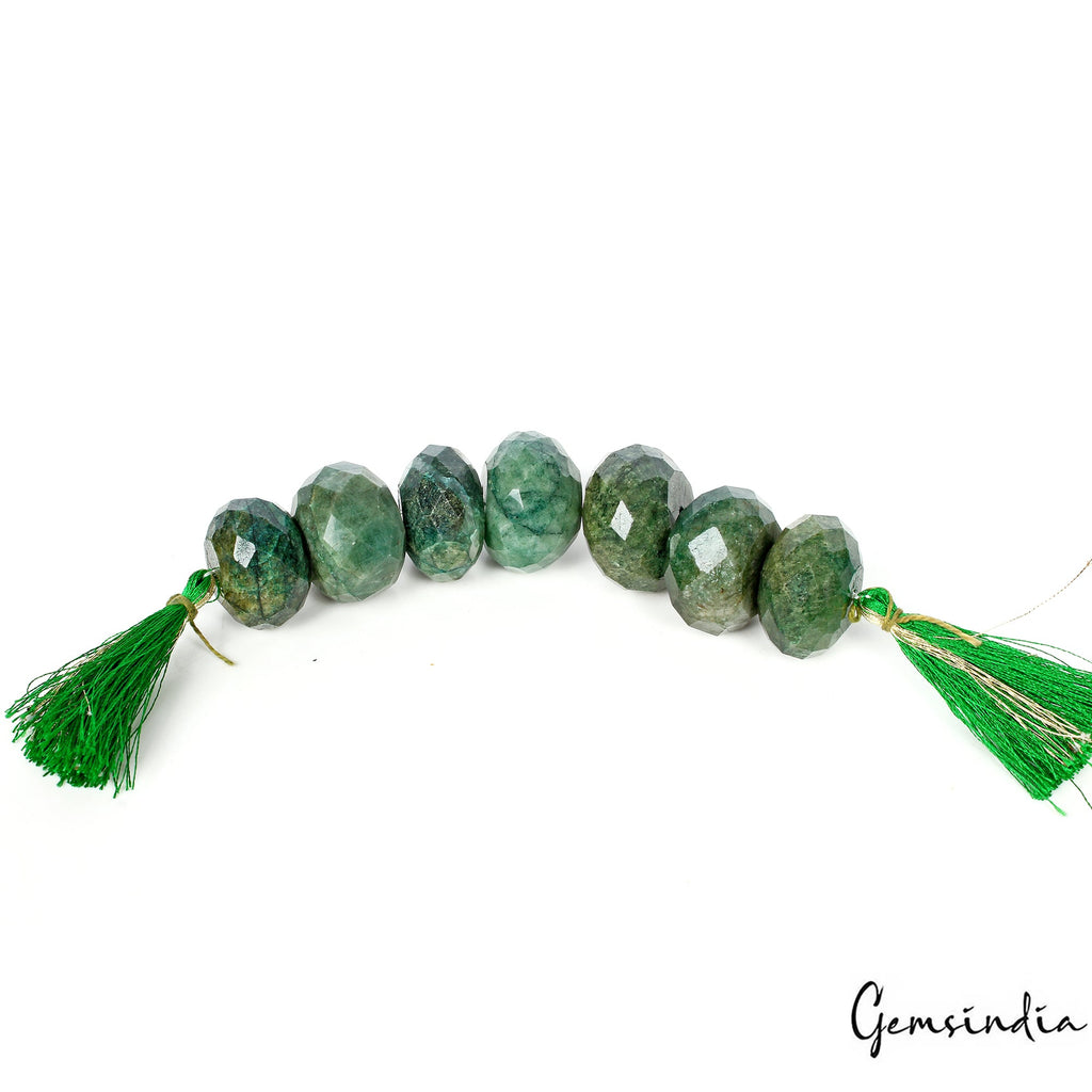 690 Ct/7 Pcs Natural Green Emerald Round Checker Cut Loose Beads For Jewelry
