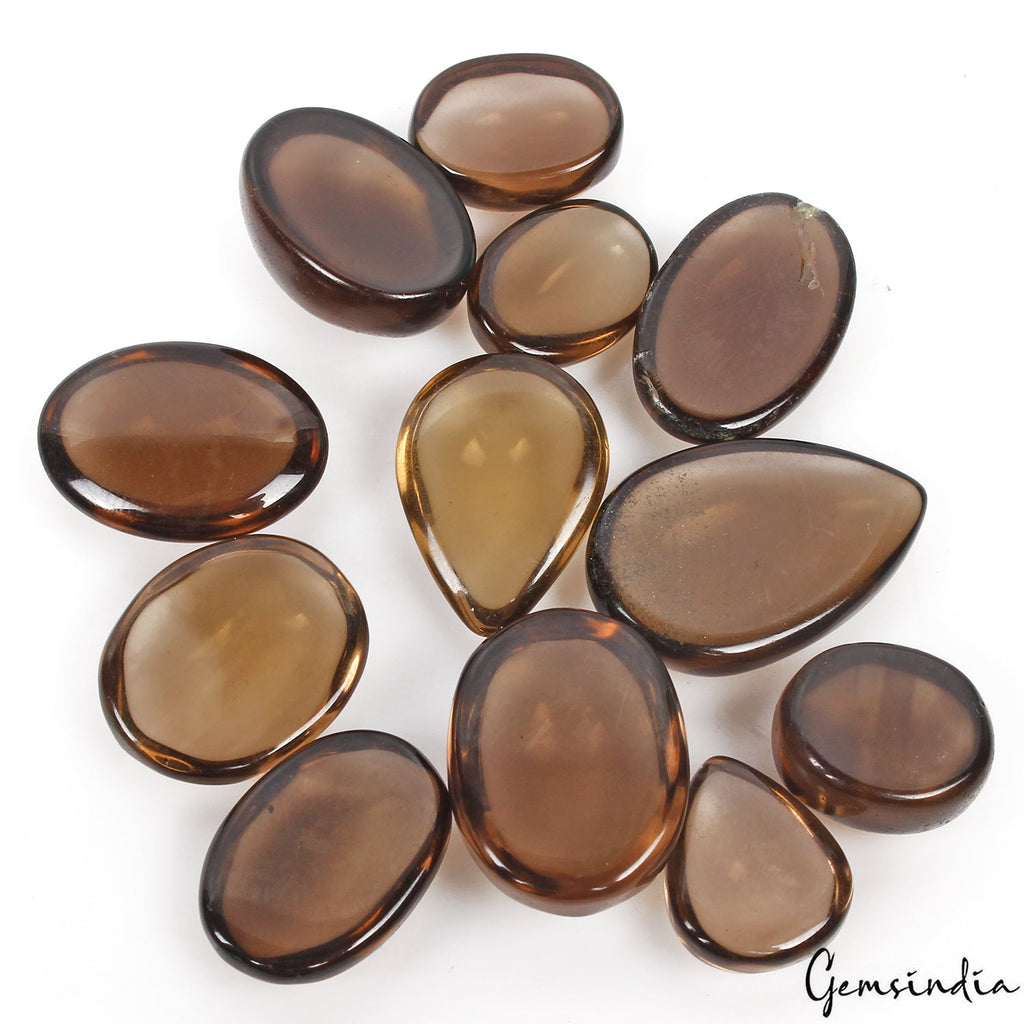 230 Cts/12 Pcs Natural Untreated Brown Smoky Quartz Mix Cab Gems Lot For Jewelry