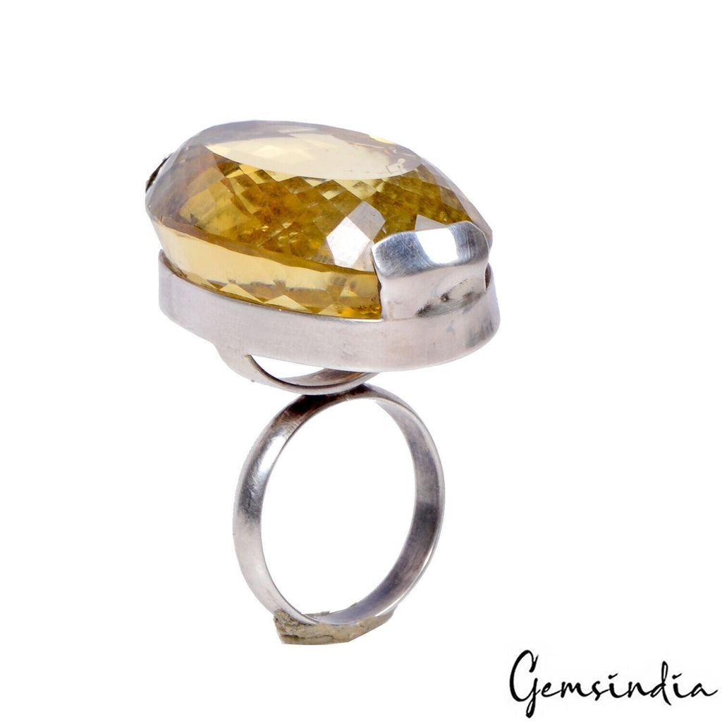 20.45 Gm Natural Citrine Gem Handmade 925 Sterling Silver Jewelry Ring For Women