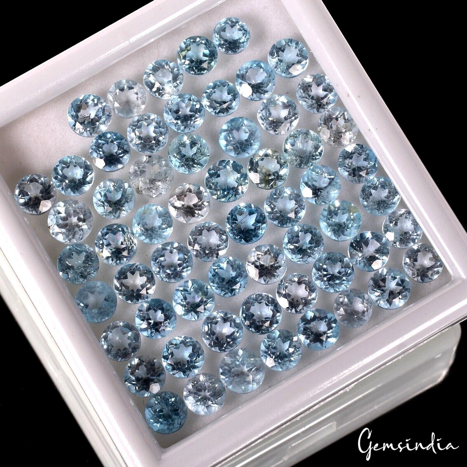 VVS 60 Pcs Natural Sky Blue Topaz 6mm Round Cut Top Quality Loose Gemstones Lot