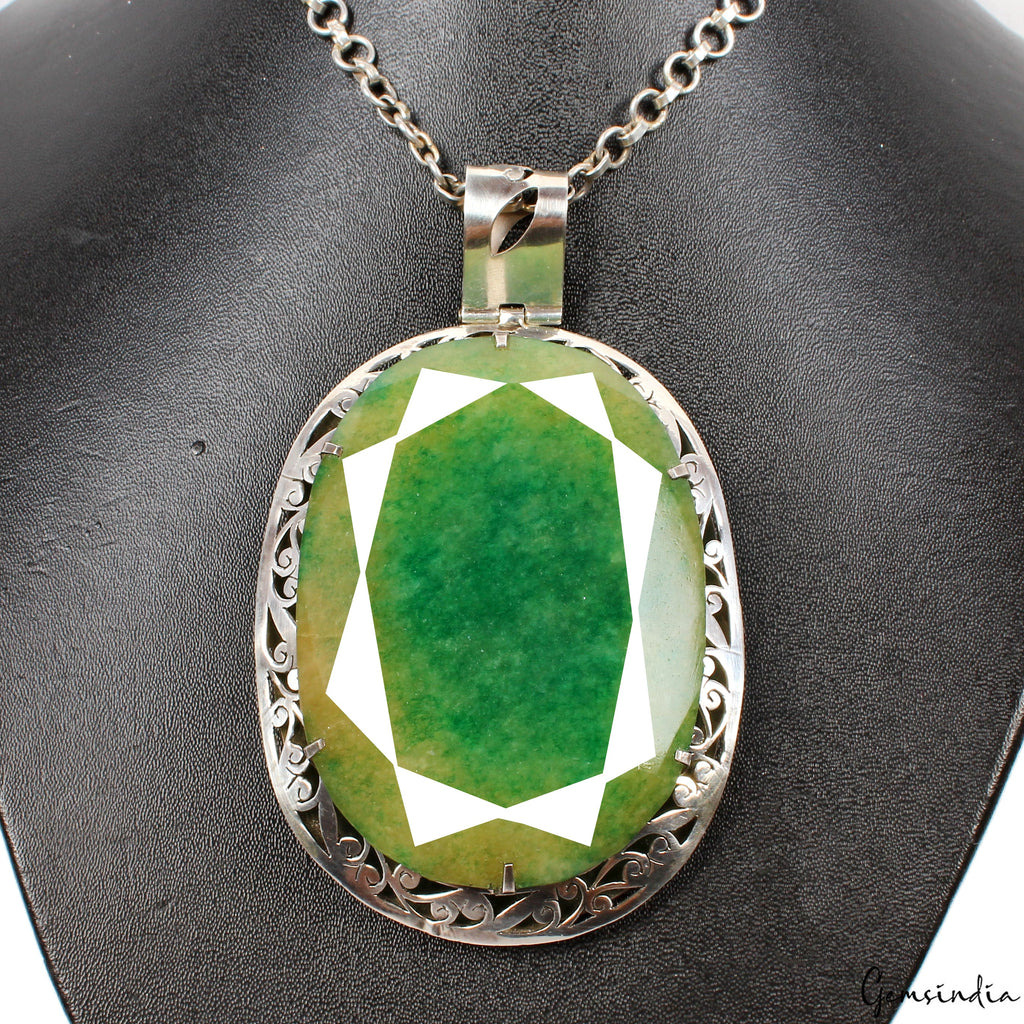 173.00 Gms Certified Natural Emerald Huge 925 Sterling Silver Exquisite Pendant