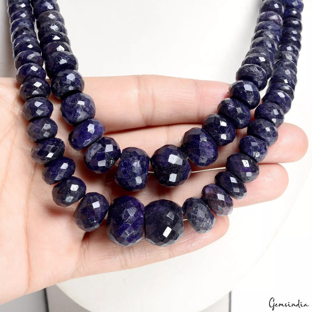 1300 Ct Double Strand Natural Sapphire Necklace 9-19mm Faceted Beads Adjustable