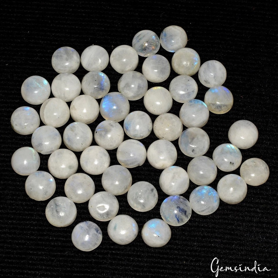 10-11mm Natural Rainbow Moonstone Round Cabochon Loose Gemstone 48 Pc Lot 250 Ct