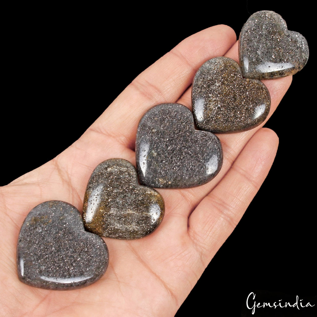 Sunstone Lot, Cabochon, Untreated, Black — 5 Pieces, 32mm to 38mm, 370 Ct