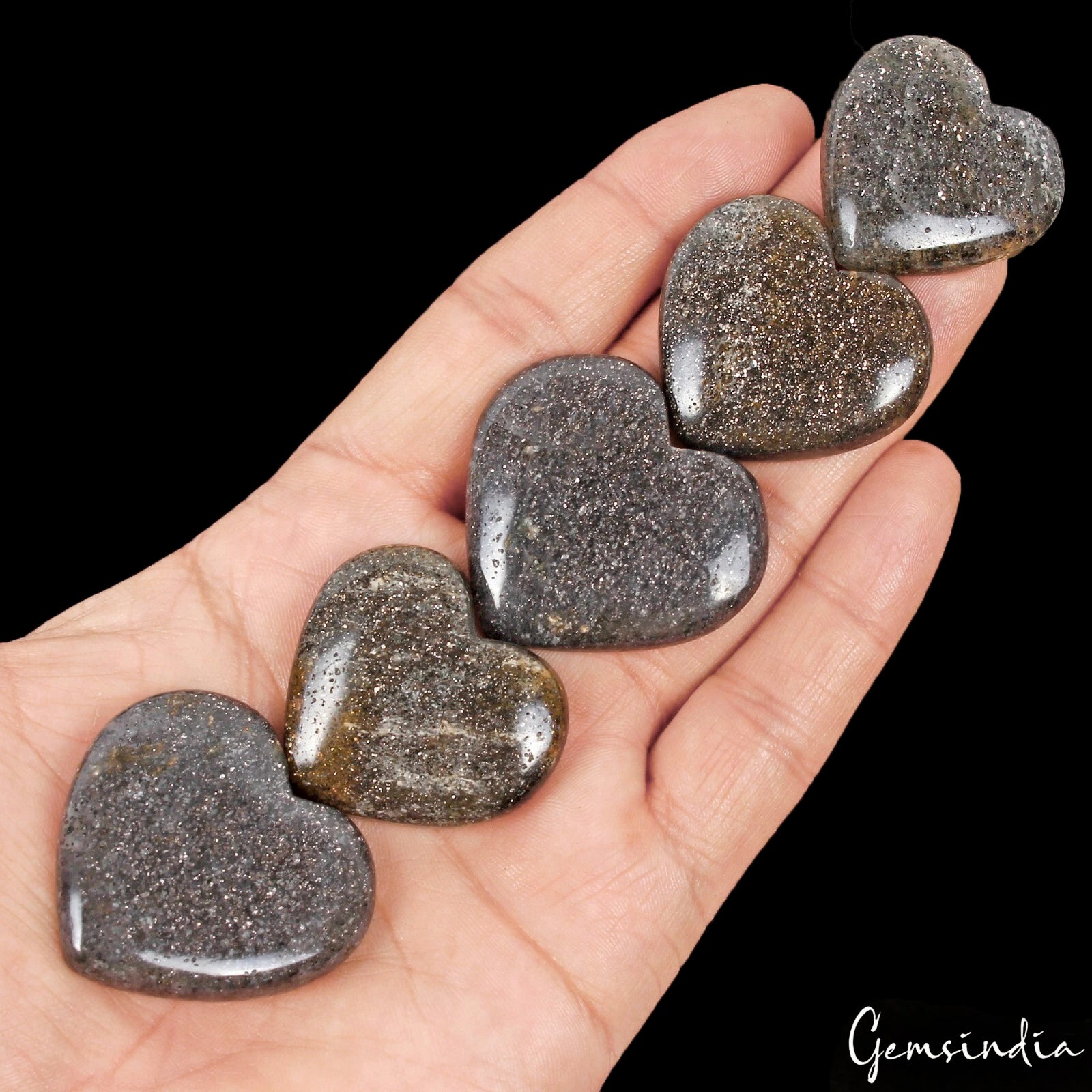 Sunstone Lot, Cabochon, Untreated, Black — 5 Pieces, 32mm to 38mm, 370 Ct