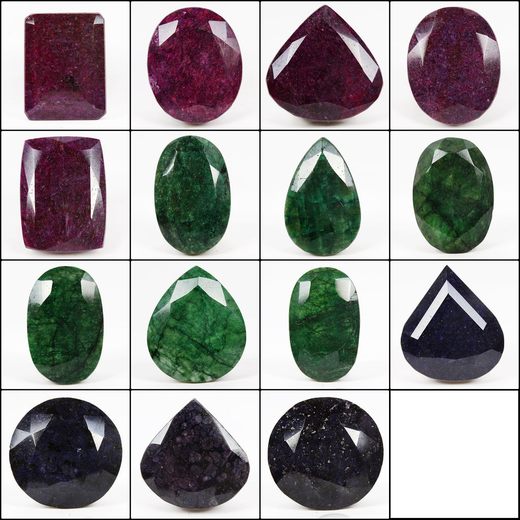 2.5Kilo/15 Pcs Natural Ruby Emerald Sapphire Mix Cut Museum Size Loose Gemstones