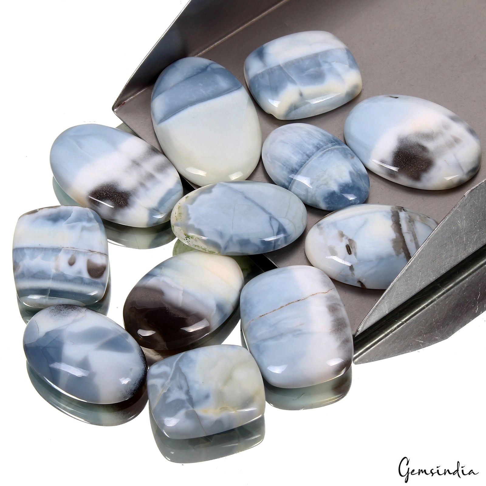 360 Ct/12 Pcs Natural Untreated Owyhee Bio Blue Opal Mix Cab Gem Lot For Jewelry