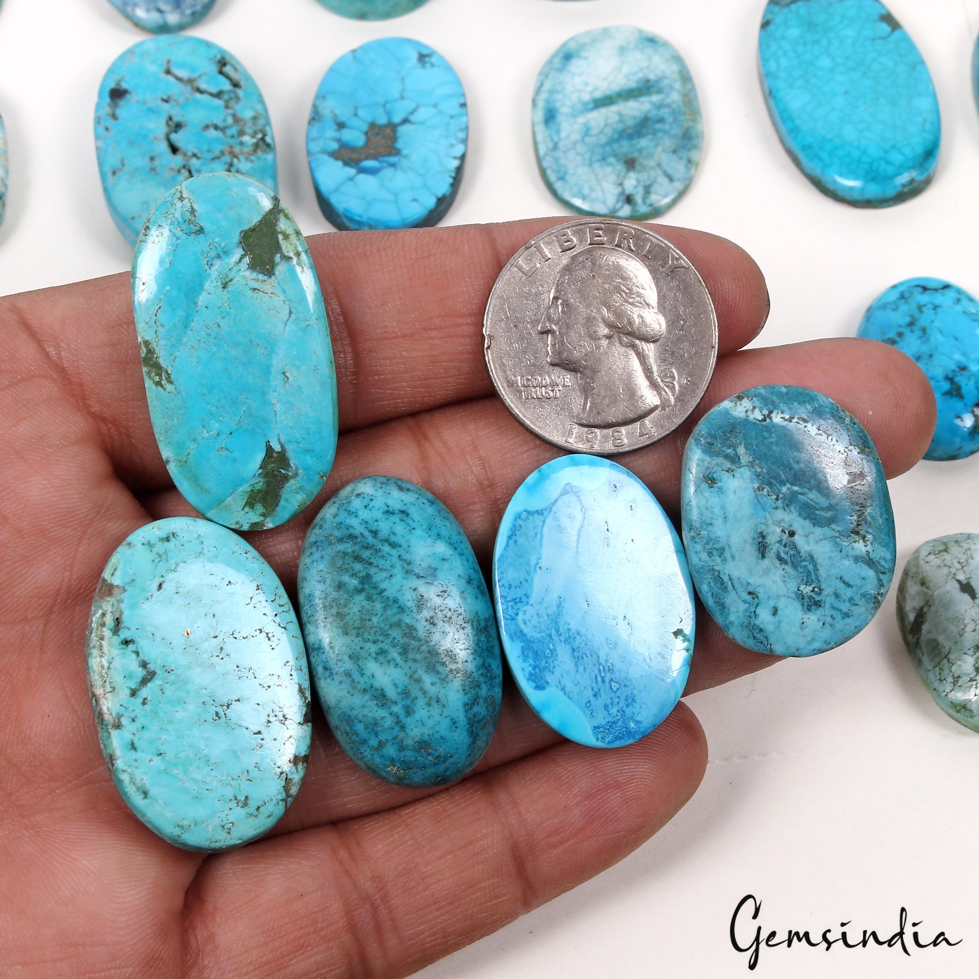 50 Pcs Natural Blue Green Turquoise Oval Cabochon Loose 25-37mm Gemstones 1770Ct