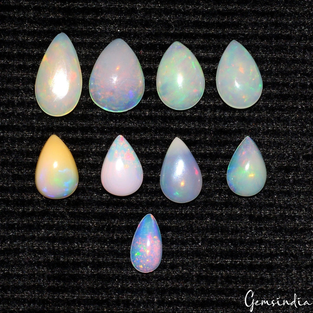 Pear Cab Natural AAA Rainbow Fire Ethiopian Opal 7.45Ct Loose Gemstones 7-12mm