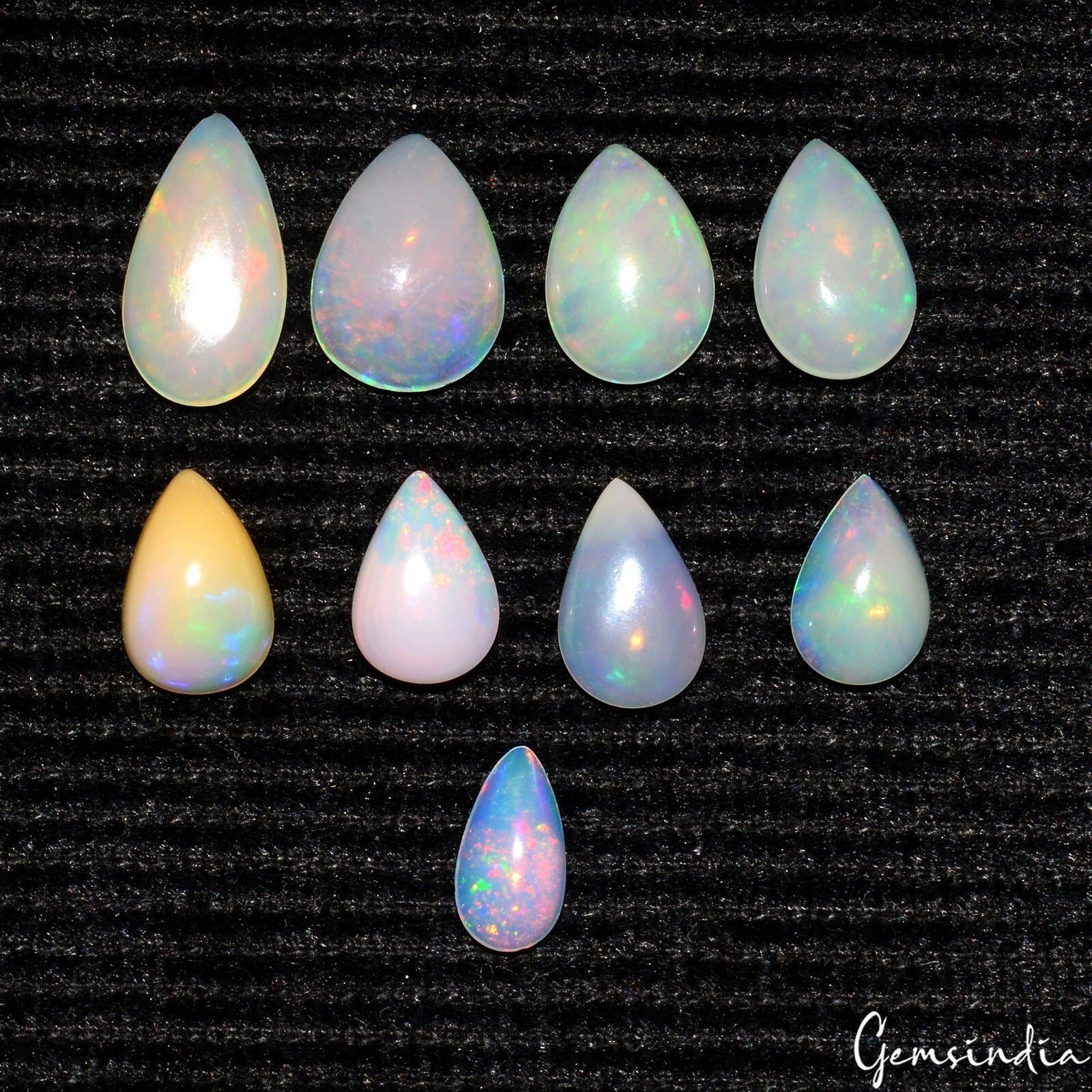Pear Cab Natural AAA Rainbow Fire Ethiopian Opal 7.45Ct Loose Gemstones 7-12mm