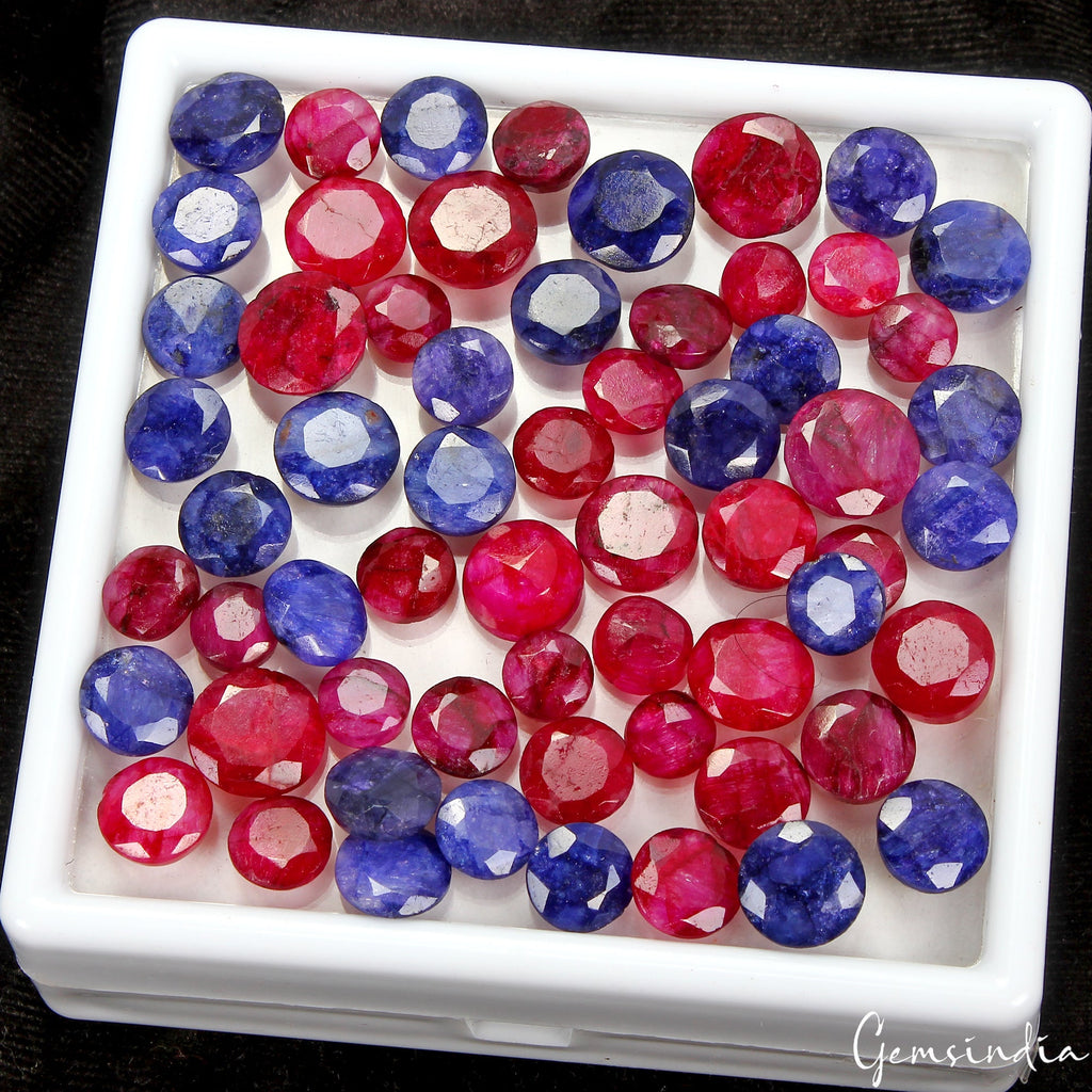 230 C/61 Pc Natural Red Blue Beryl Bixbite Round Cut Loose Gemstones For Jewelry