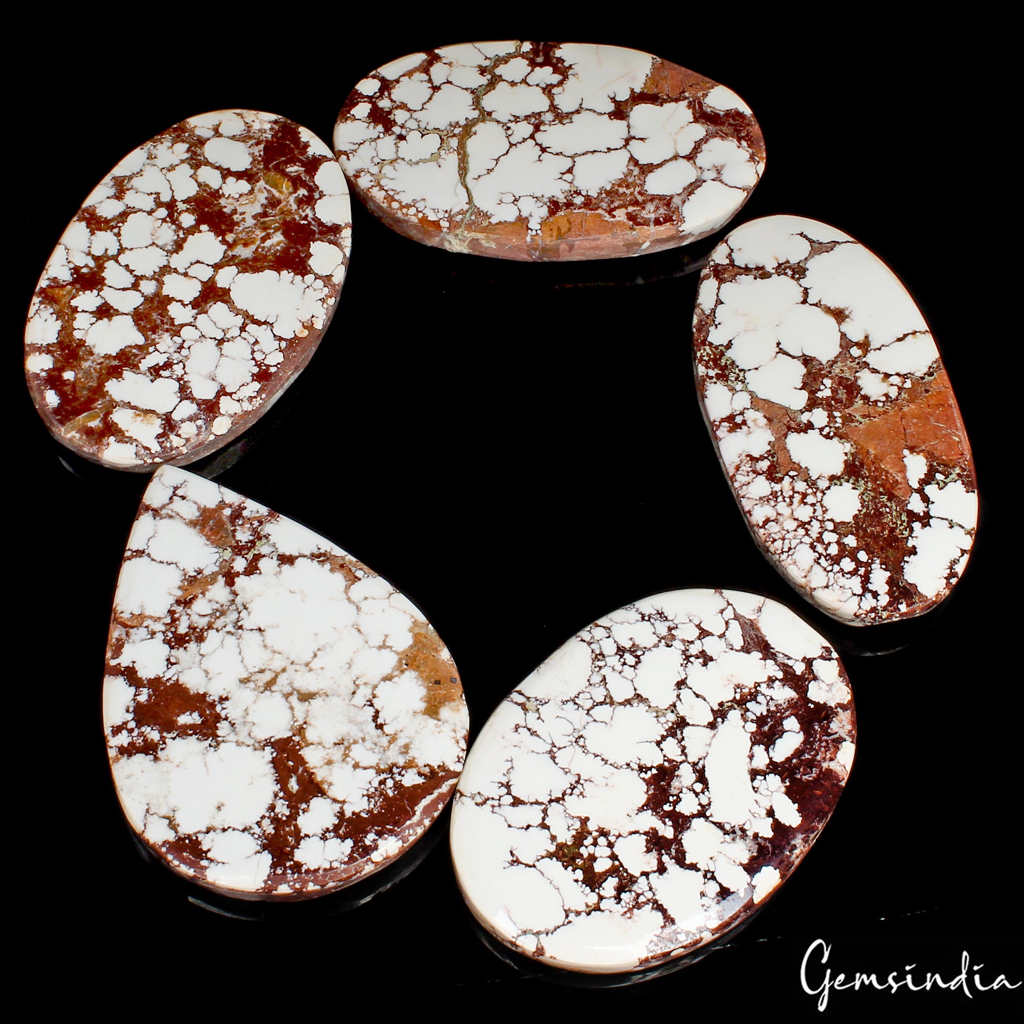 Turquoise Lot, Loose Gemstone, Untreated, White — 5 Pieces, 58mm to 63mm, 750 Ct
