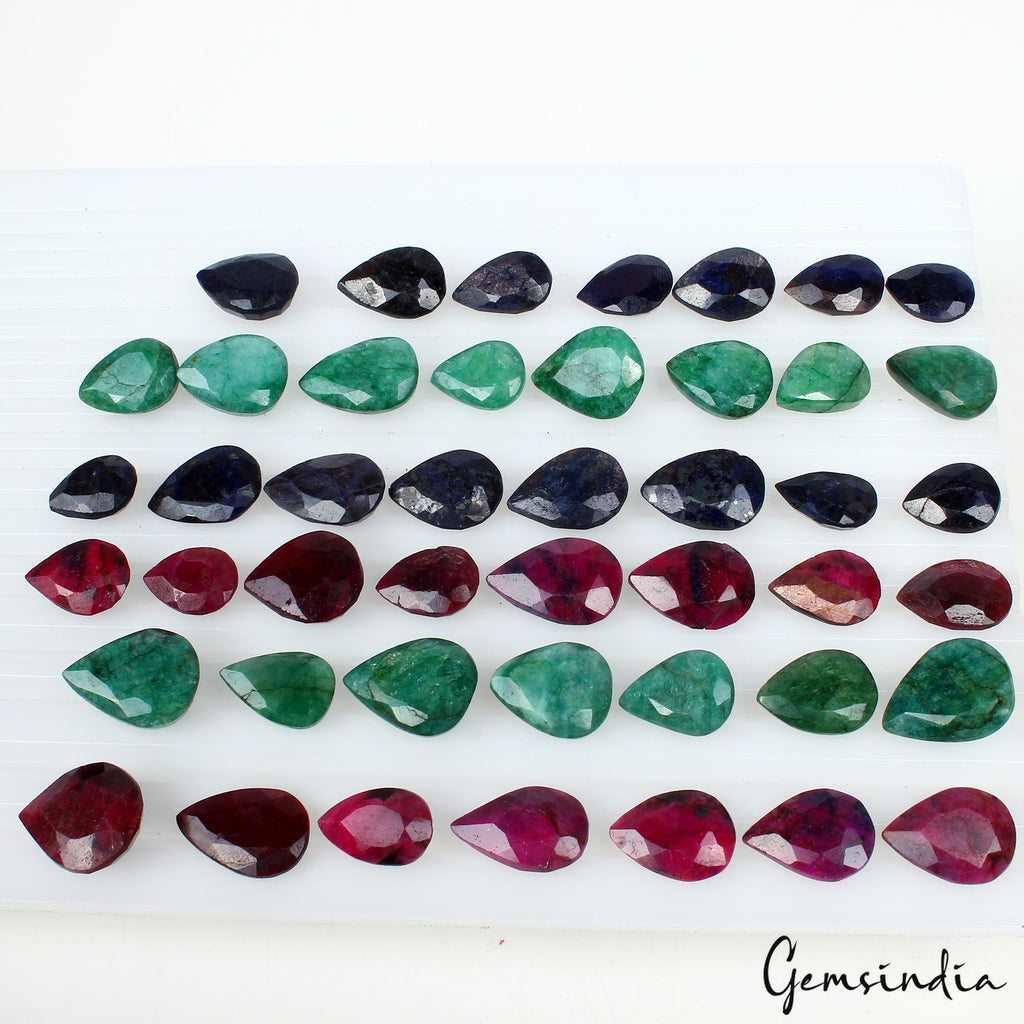 470 Ct Natural Multi Emerald Ruby Sapphire Pear Faceted Loose Gemstones 13-19mm