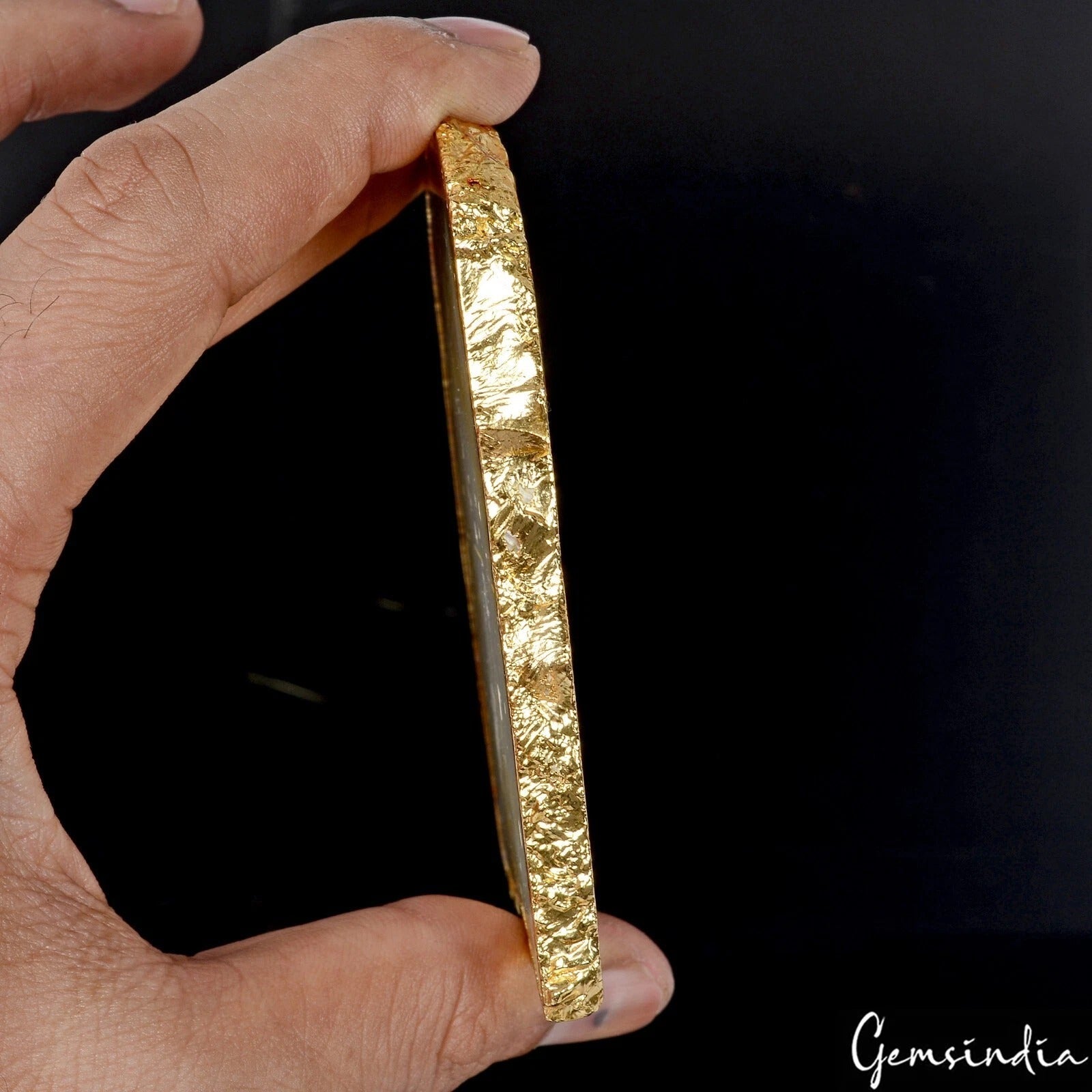 610 Cts Natural Golden Yellow Onyx Slice Agate Stalactite Random Shape Gem-3.7"