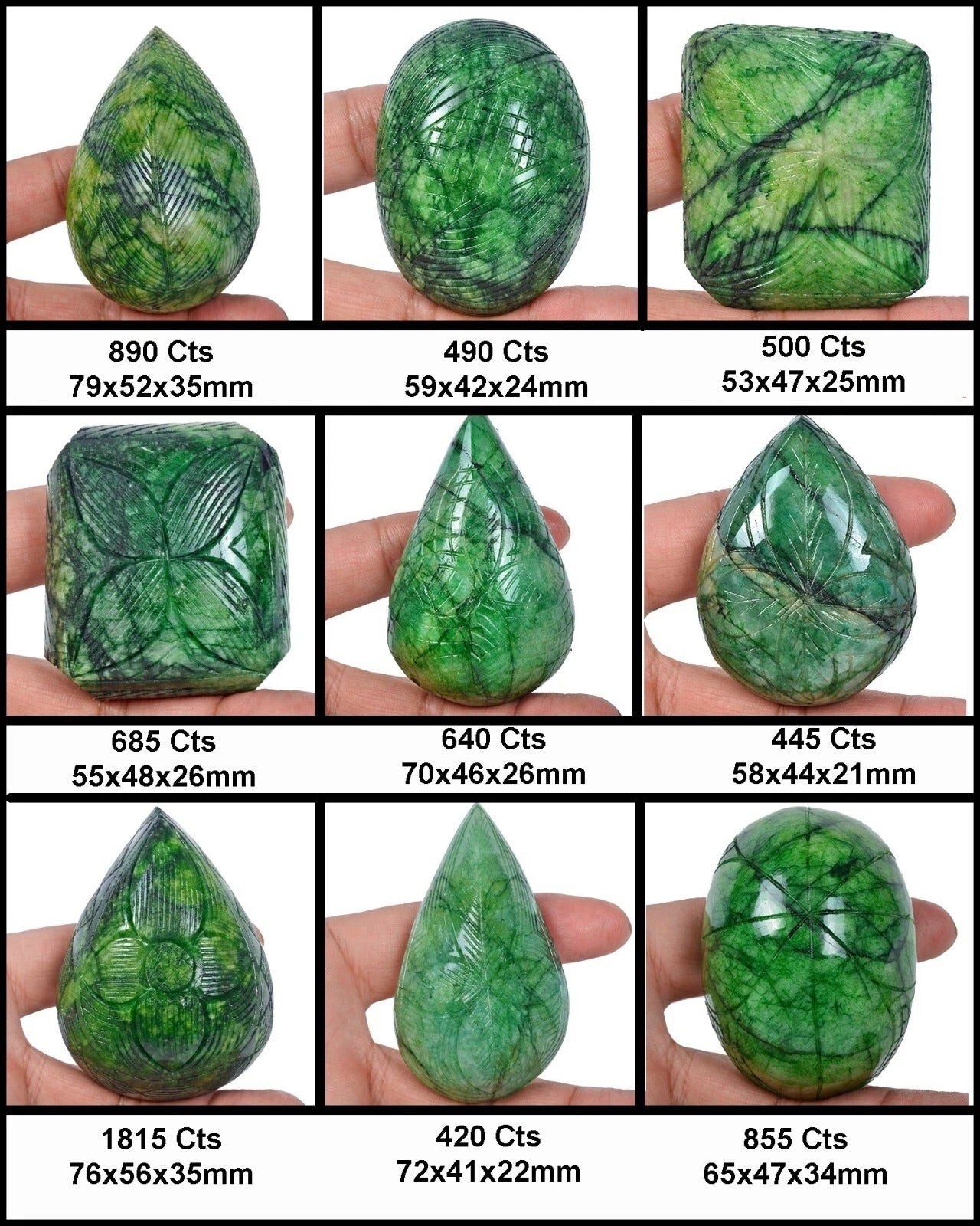 6740 Ct Natural Green Emerald Hand Carved Loose Brazilian Mix Shape Gems Lot 9Pc