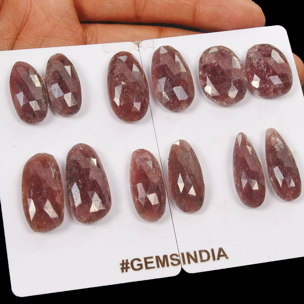 200Ct/12Pcs Natural Untreated Red Ruby Rose Checker Cut Gems 6 Pair For Earring