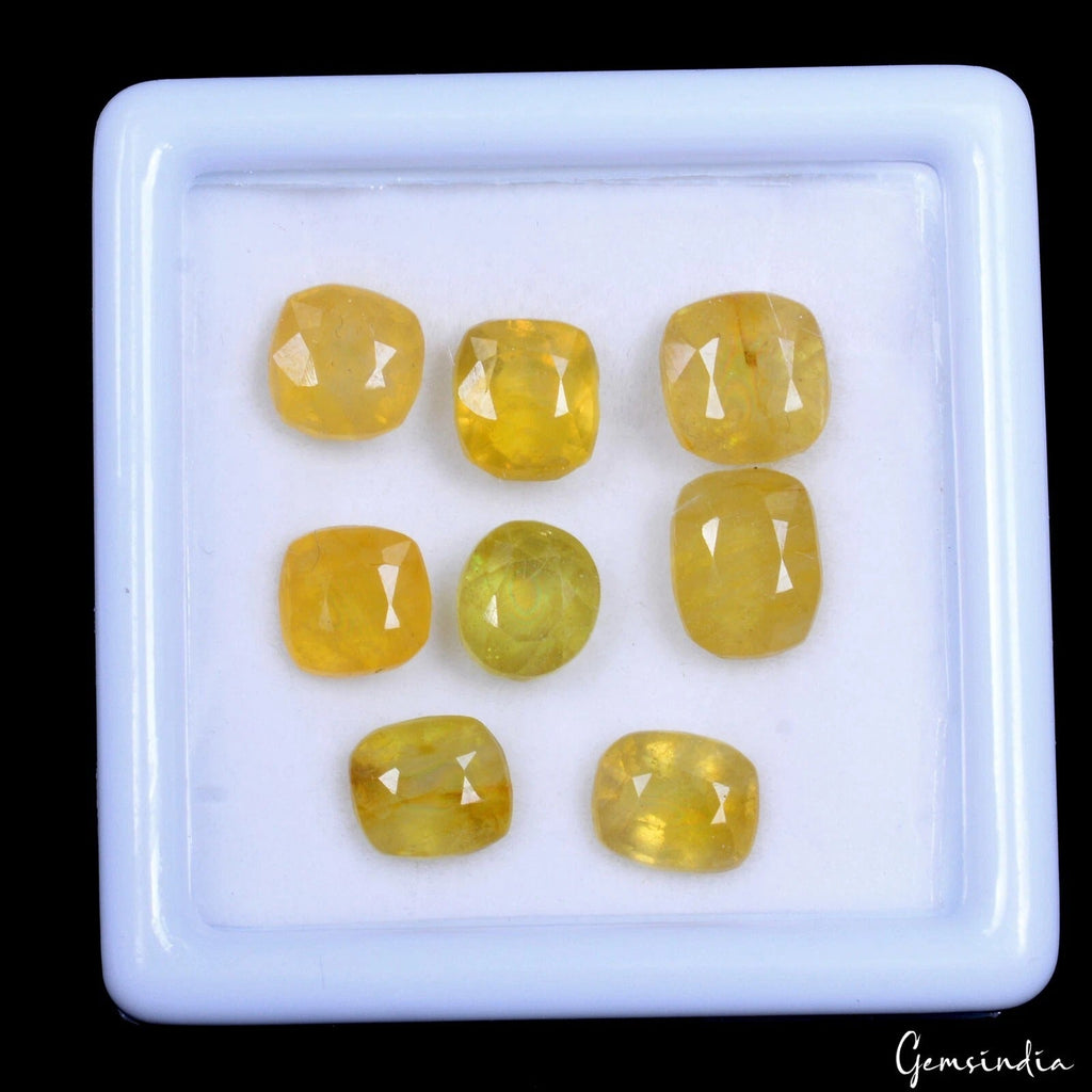 8 Pc Natural Yellow Sapphire Faceted Untreated Loose 7-8mm Gemstones, Sri Lanka
