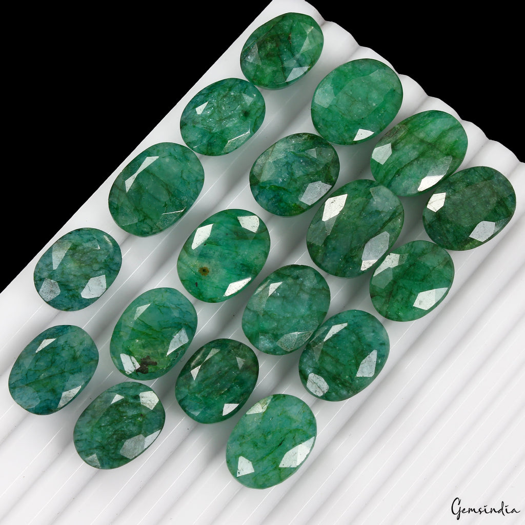 320 Ct Natural Oval Cut AAA+ Brazilian Green Emerald Loose Gemstones Lot~18 Pcs