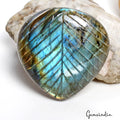 65.60 Cts Natural Carved Labradorite 36x35mm Pear leaf Flashy Pendant Size Gems