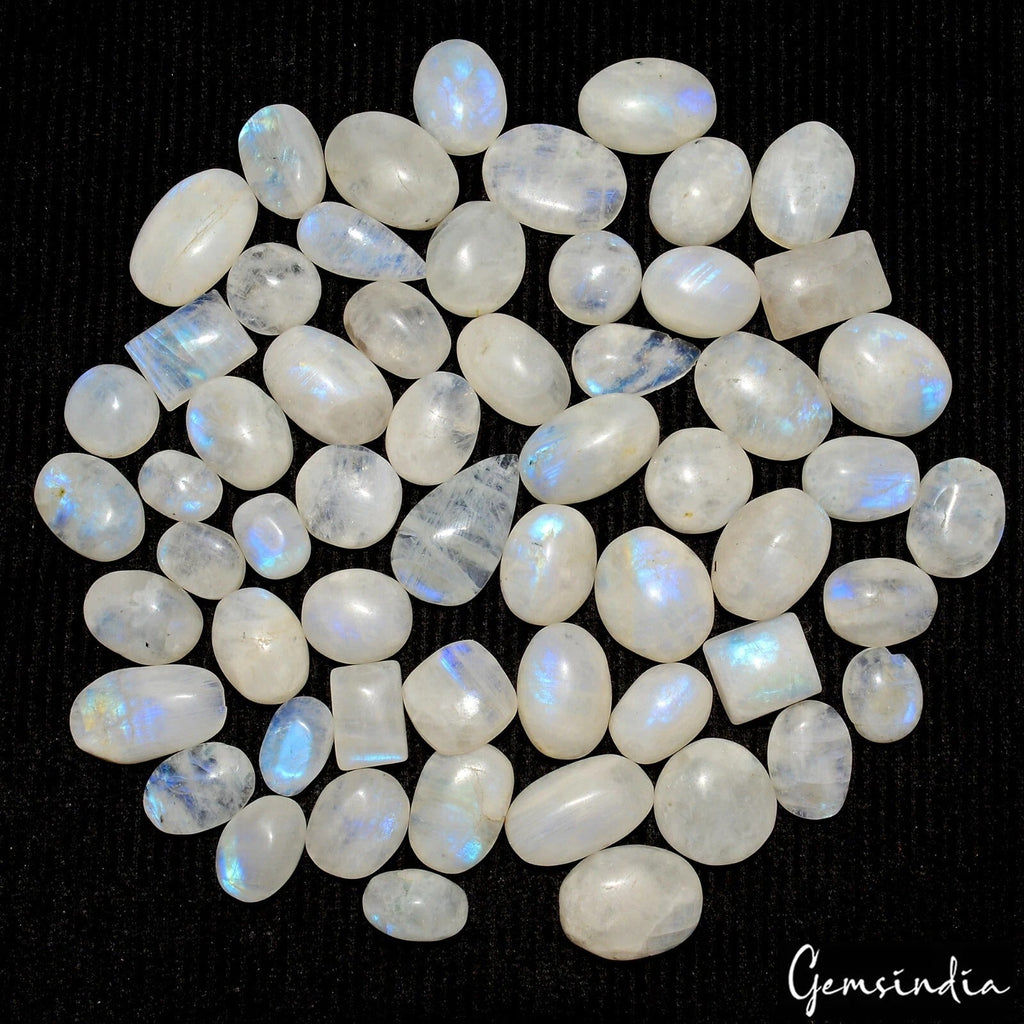 400 Ct/57Pcs Natural White w Blue Shine Moonstone Mix Cab Loose Gems For Jewelry