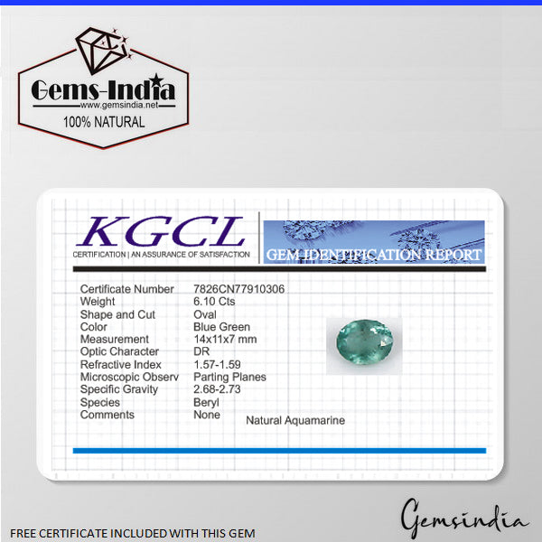 Certified 8.20 Ct Blue Santa Maria Aquamarine Gem From Brazil 100% Natural Color