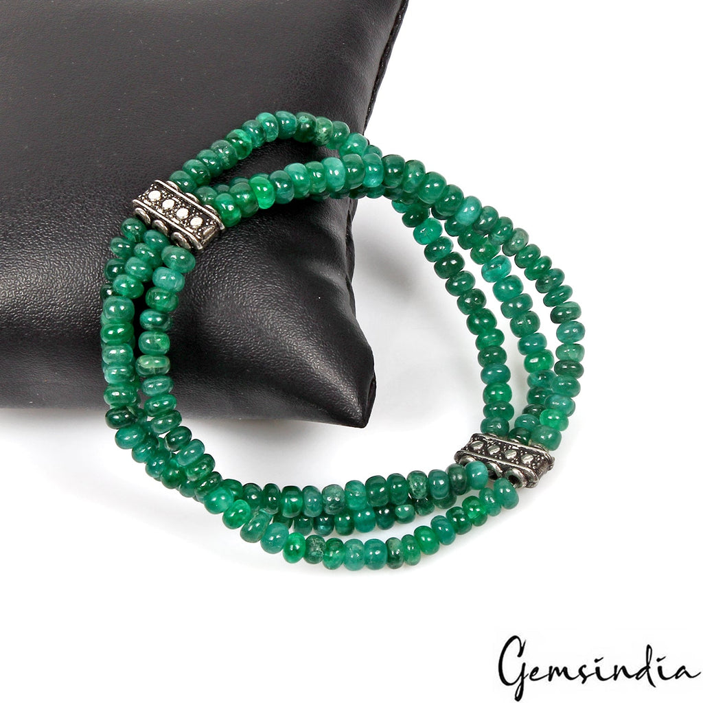 6.5 Inch Natural Zambian Emerald 3 Strand Stretchable Bracelet Jewelry For Women