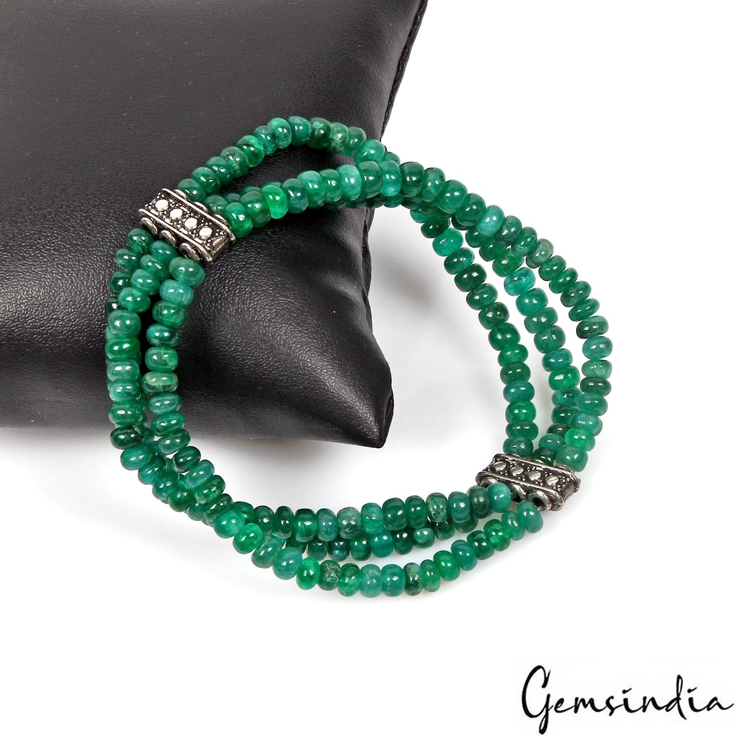 6.5 Inch Natural Zambian Emerald 3 Strand Stretchable Bracelet Jewelry For Women