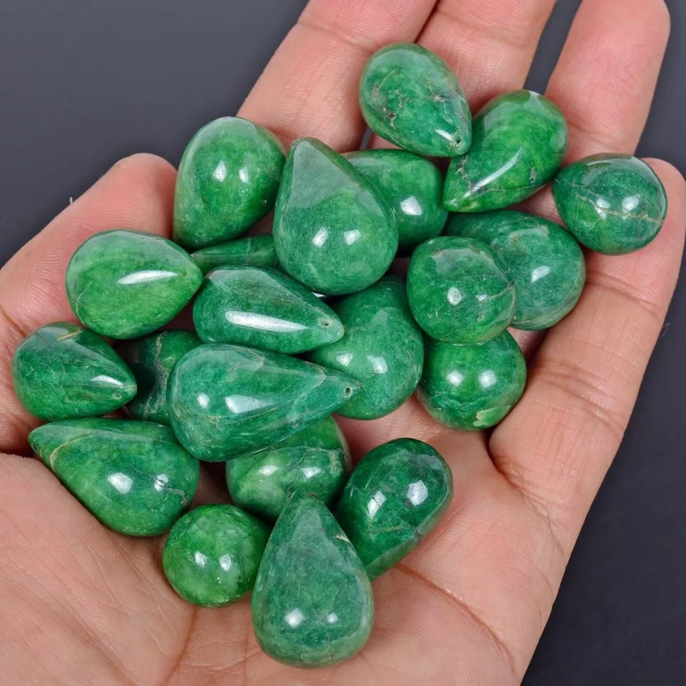 900 Ct Natural Green Emerald Pear Drop Cab Briolette Loose Gemstone Lot 21 Pcs