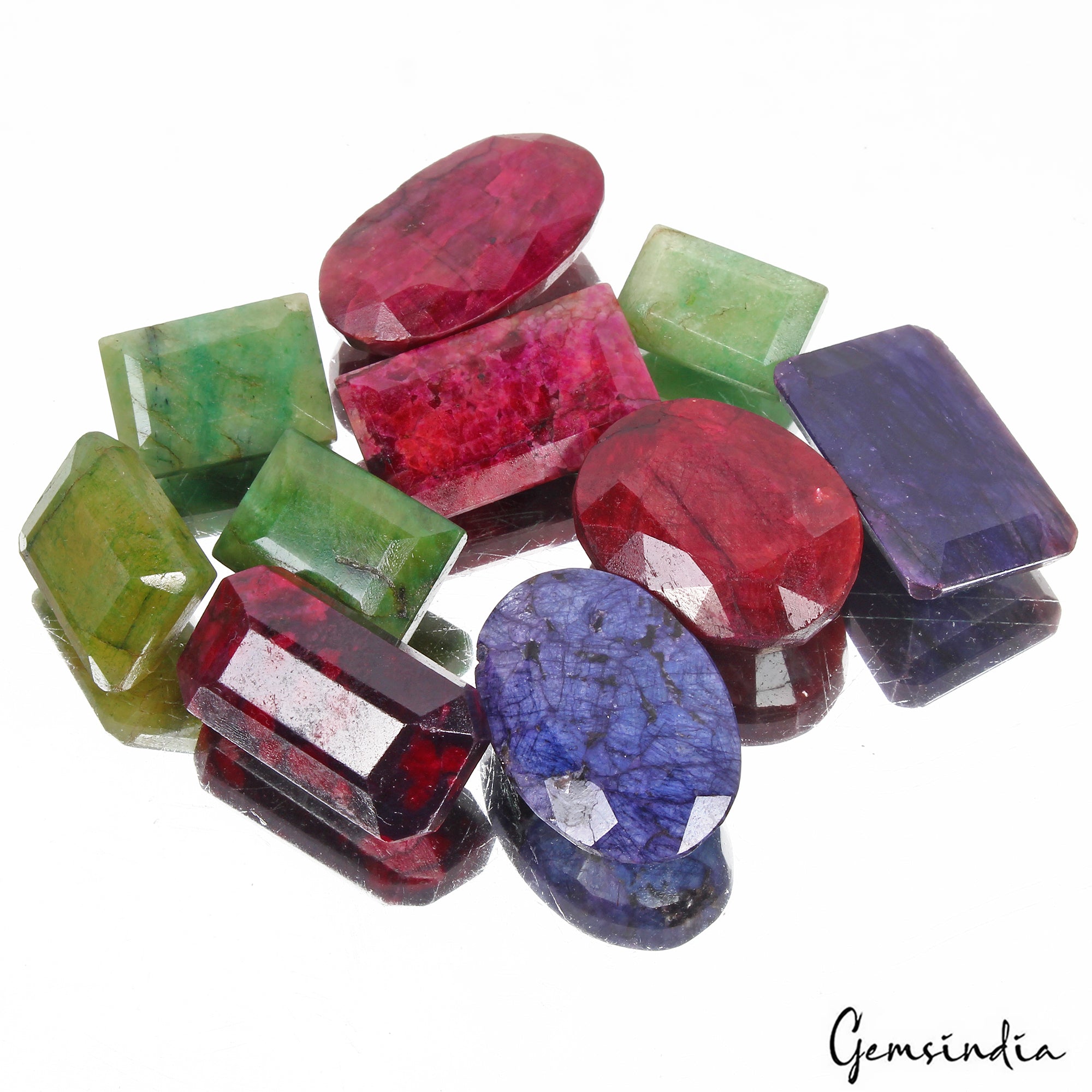 1060 Ct/10 Pcs Natural Multi Color Emerald Ruby Sapphire Mixed Cut Loose Gem Lot