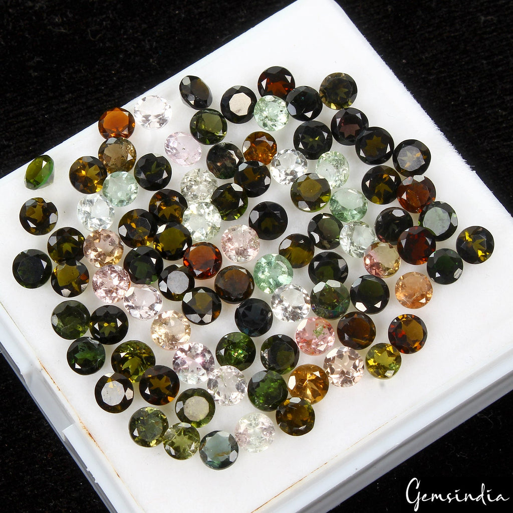 42.10 Cts Excellent Round Cut Natural Multi Color Tourmaline 89 Pcs Loose Gems